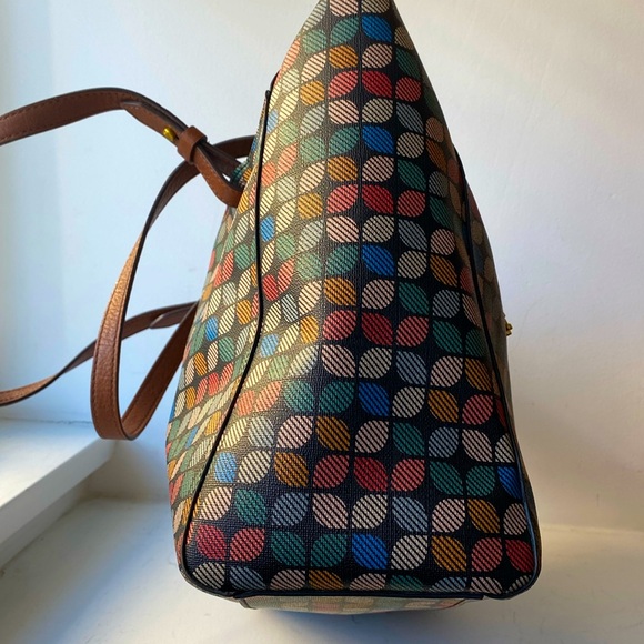 Fossil Rachel Geometric printed PVC Zip VeganTote Multicolor & Key Charm⭐️ - Picture 6 of 17